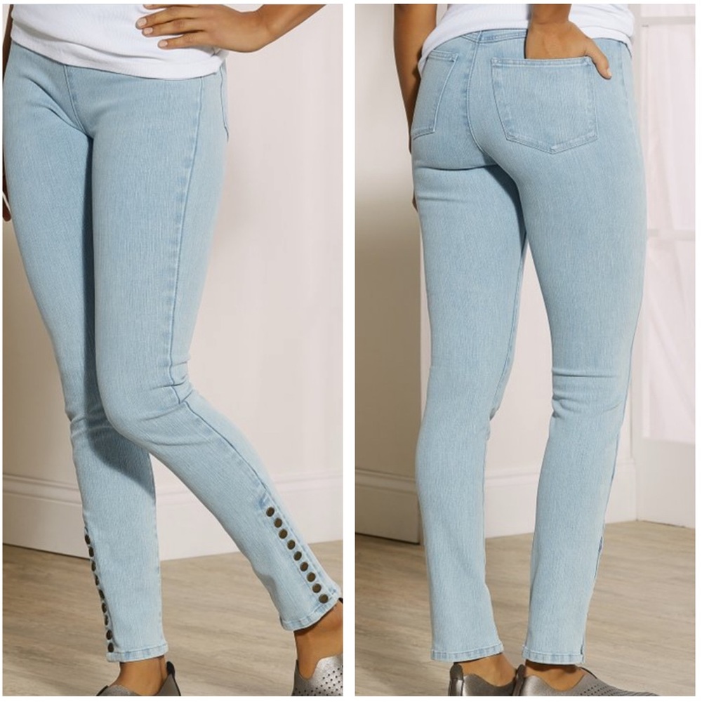 SOFT SURROUNDINGS NWT THE ULTIMATE SNAP UP LEGGINGS JEAN PANTS LIGHT WASH XSMALL